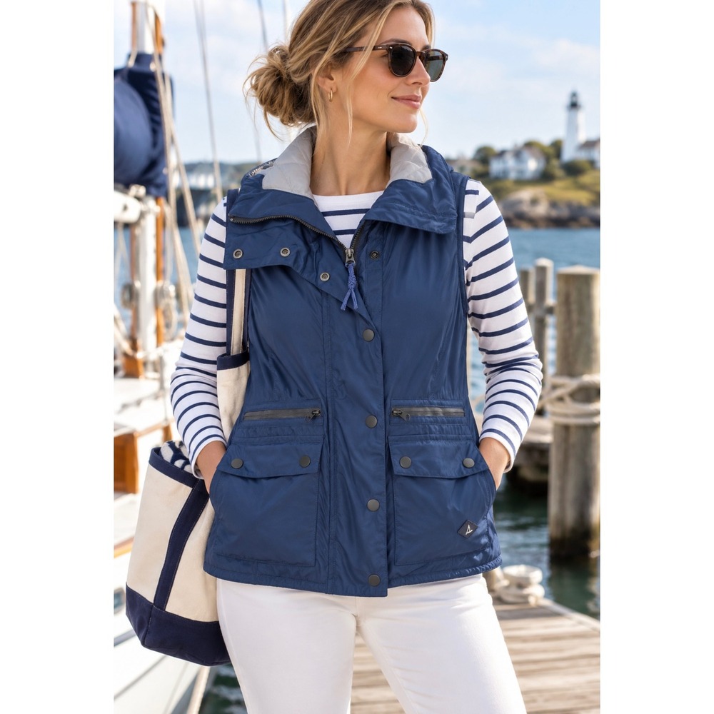 Sperry Padded Utility Puffer Vest Womens Size Small Nautical Preppy Coastal